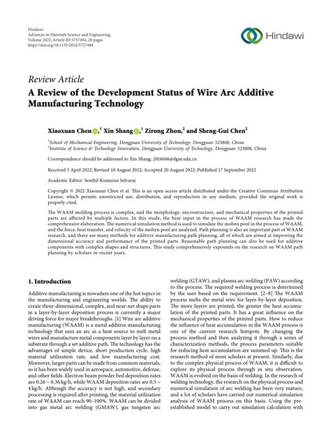 Research Status and Development Trend of Wire Arc Additive.